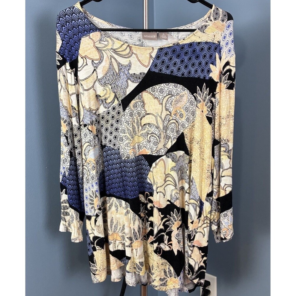 Chicos Women’s Yellow, Blue, Black Tunic Top Size 3(XL)